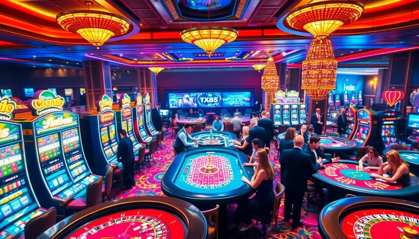 Experience the excitement of betting at dom88.us.com with engaging casino tables and vibrant gaming aesthetics.