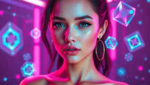 AI NSFW digital character in a vibrant and futuristic virtual world.