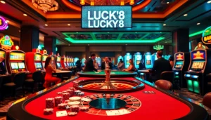 Người chơi đang tận hưởng trải nghiệm cá cược hồi hộp tại bàn casino LUCK8 và LUCKY8.