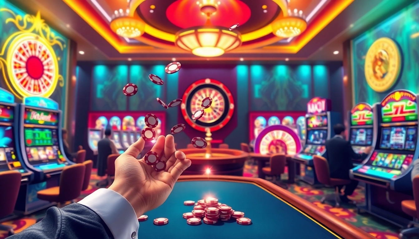 Exciting casino scene featuring XX88 gambling tables and vibrant slot machines for immersive gameplay.
