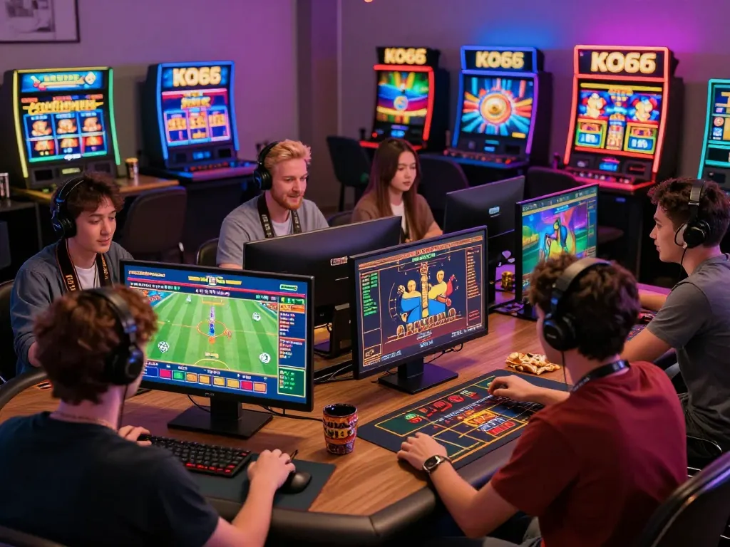 Engaged players experiencing KO66's vibrant online gaming environment with excitement and interaction.