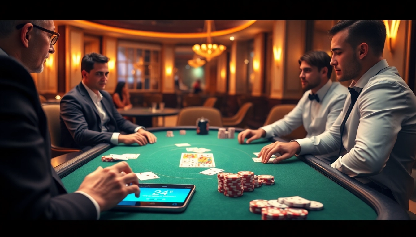 Engaging gameplay of idn poker showcasing professional players and a dynamic online interface.