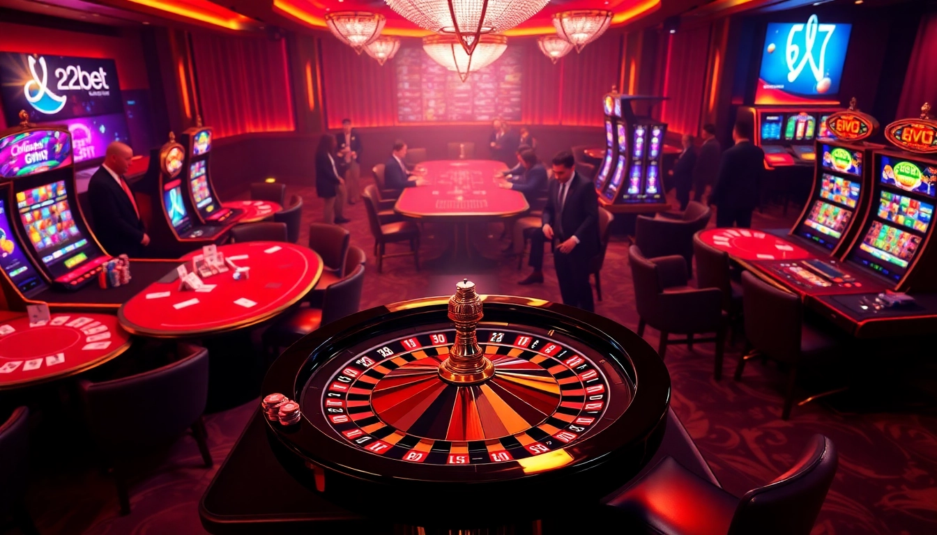 E2bet offers an exciting casino experience with vibrant tables, chips, and slot machines.