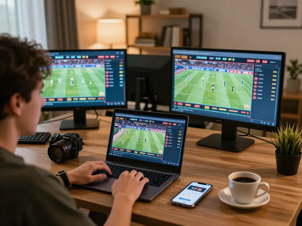 Engaging in live sports betting on rr 88 from a modern home setup with digital screens