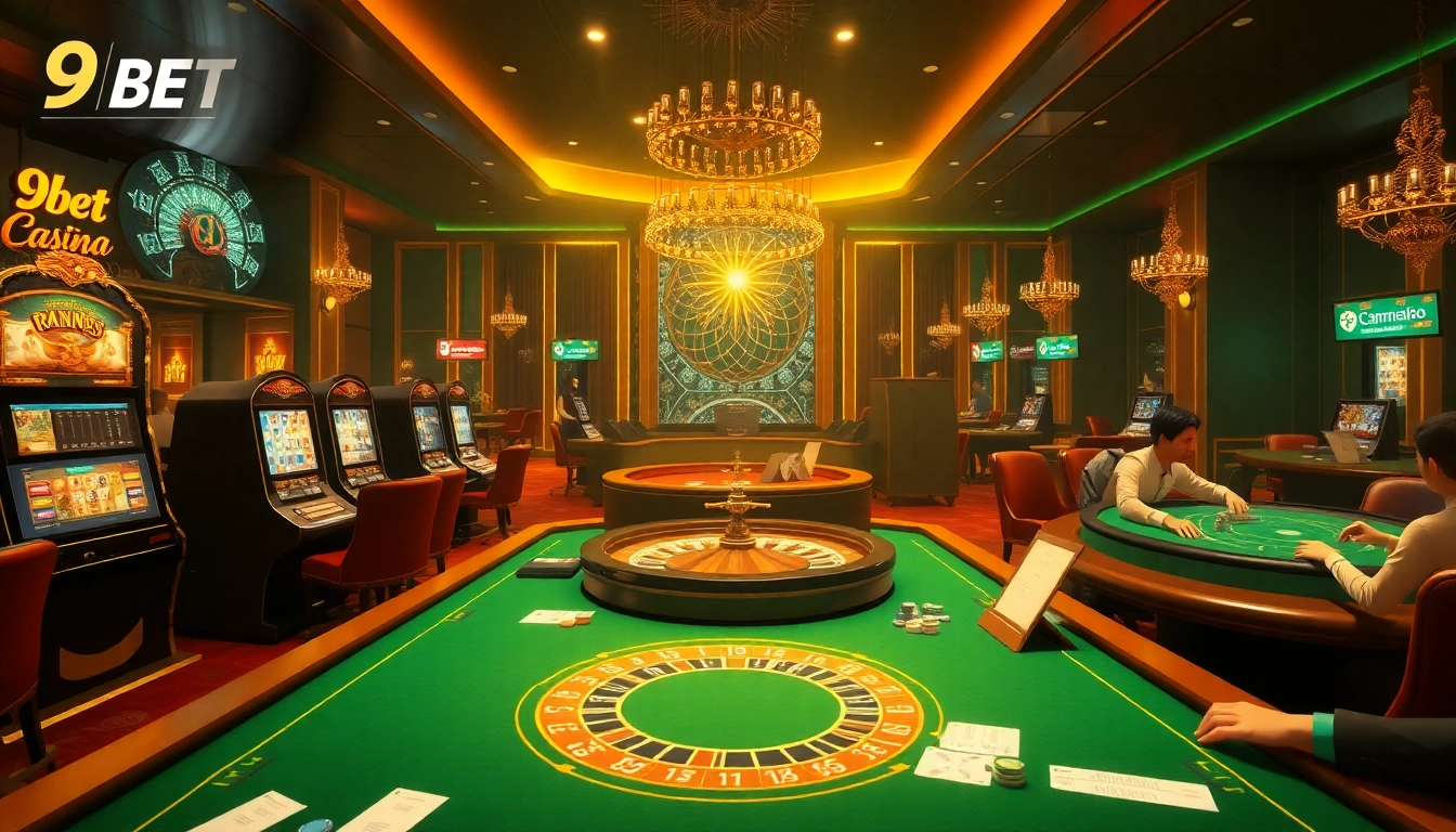 Experience thrilling gameplay at 9BET with exciting slot machines and vibrant casino tables.