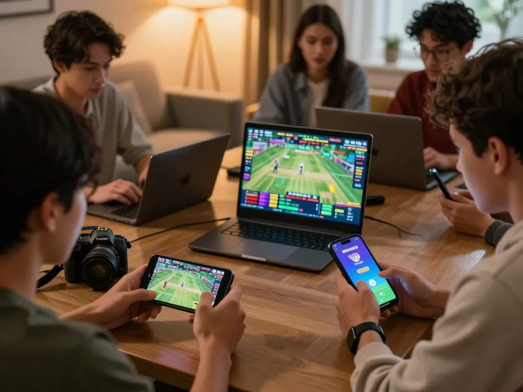 Players engaging in cricket betting on BK33 app, showcasing dynamic online gaming environment