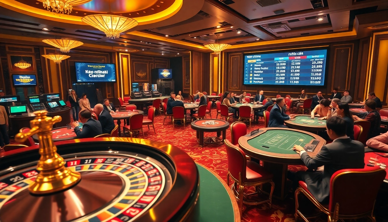 Kèo nhà cái featured in a luxurious casino with vibrant betting tables and immersive gambling atmosphere.