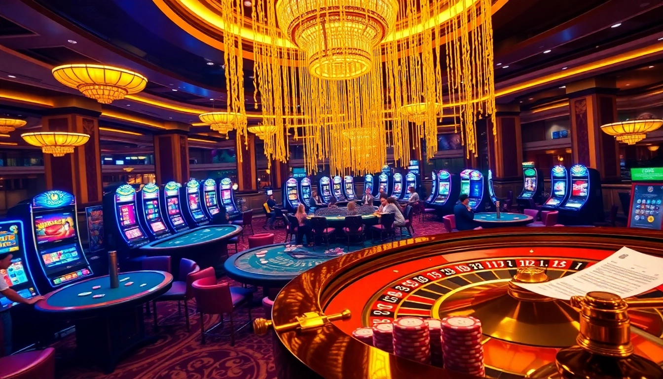 Engaging scene at LuckyWin casino showcasing roulette and poker excitement.