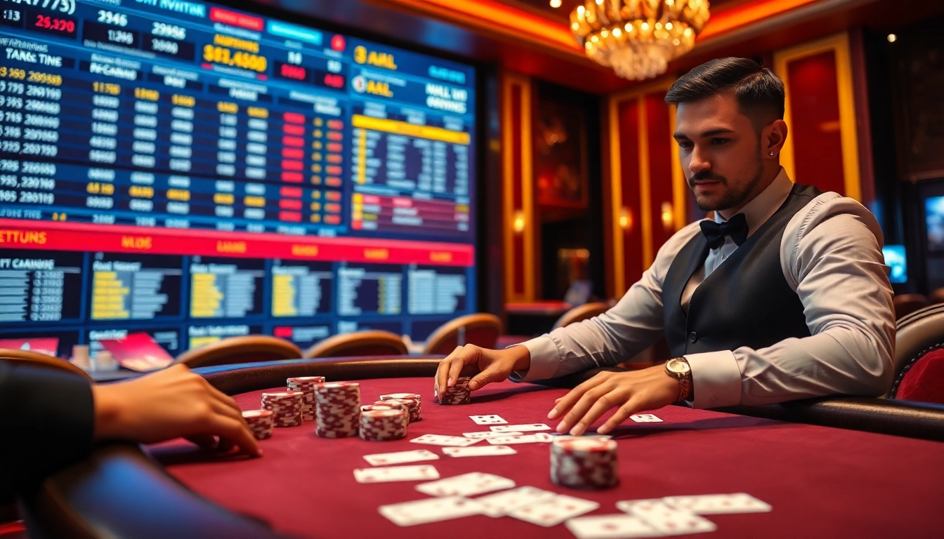 Engaging poker game at NA777 casino with professional dealer and vibrant atmosphere.