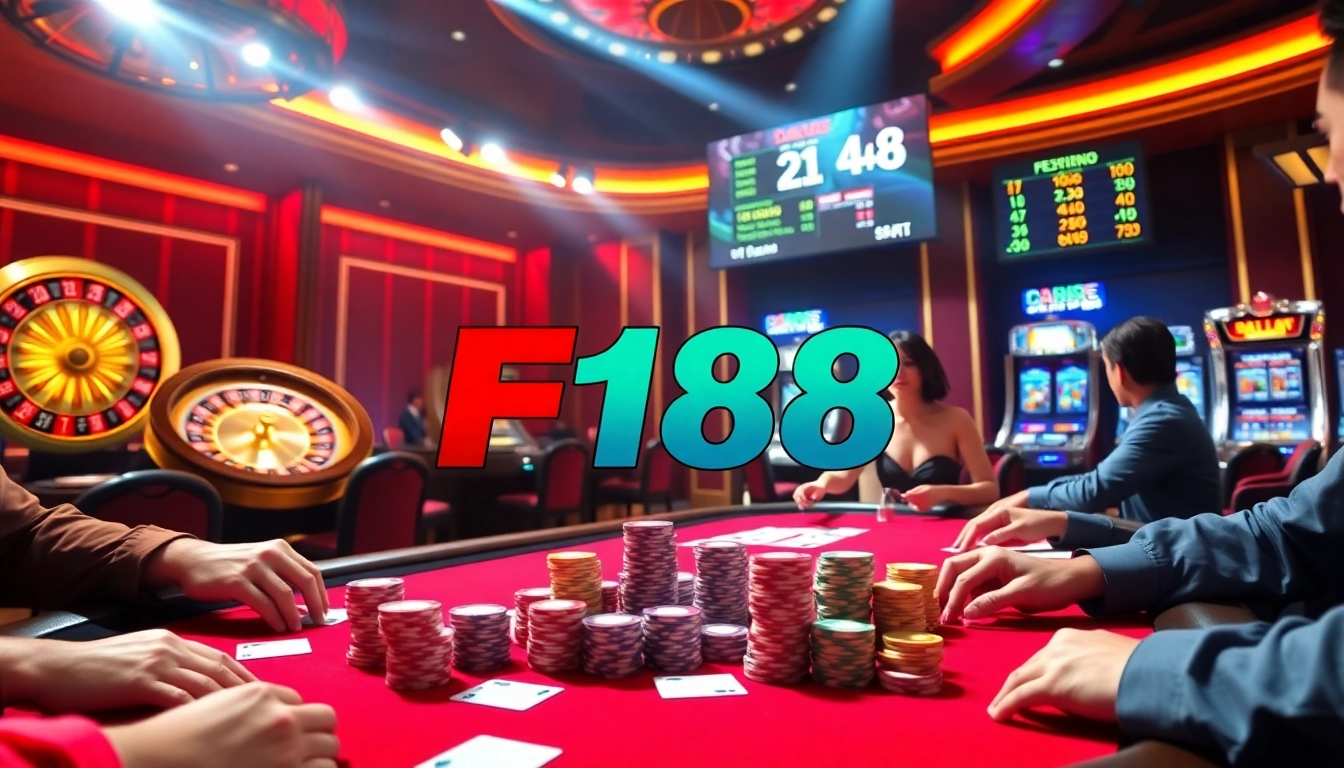 Play poker and win at F168 with exciting games and colorful chips on a stylish casino table.