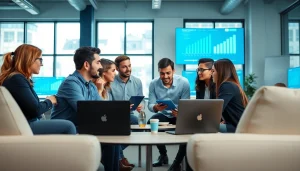 Engaging team focused on online marketing edmonton strategies in a collaborative workspace.