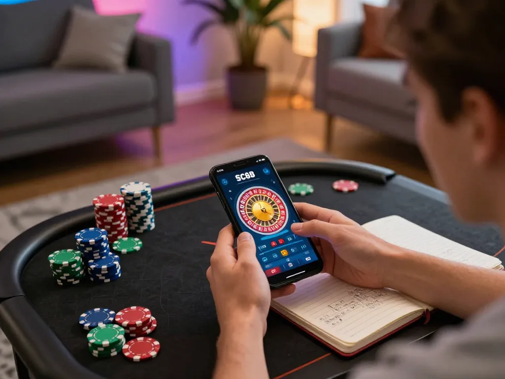 Player engaging with the SC88 app in a cozy home, displaying strategic gameplay.
