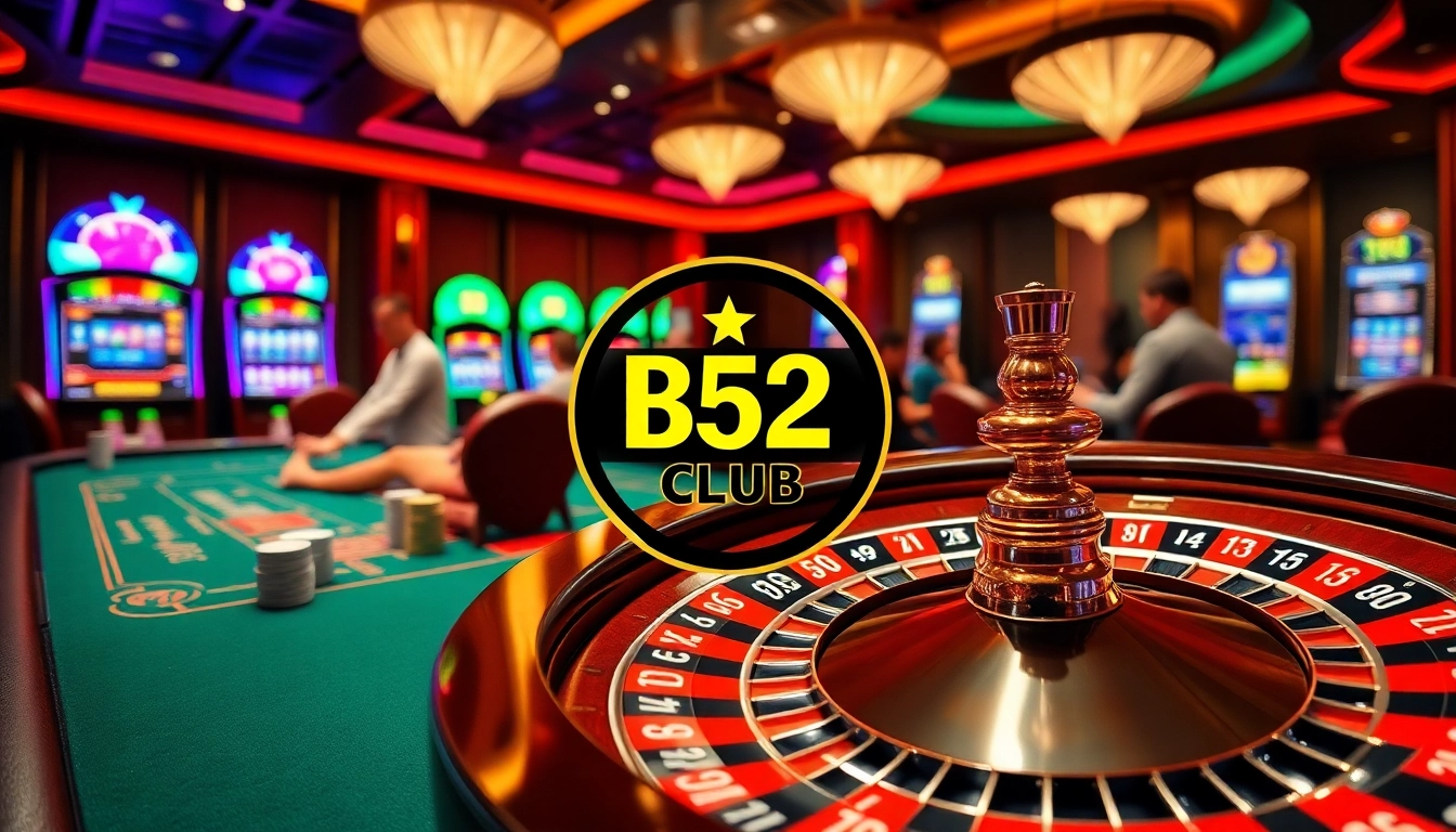 Experience thrilling gaming action at B52 CLUB with poker tables, roulette, and slot machines.