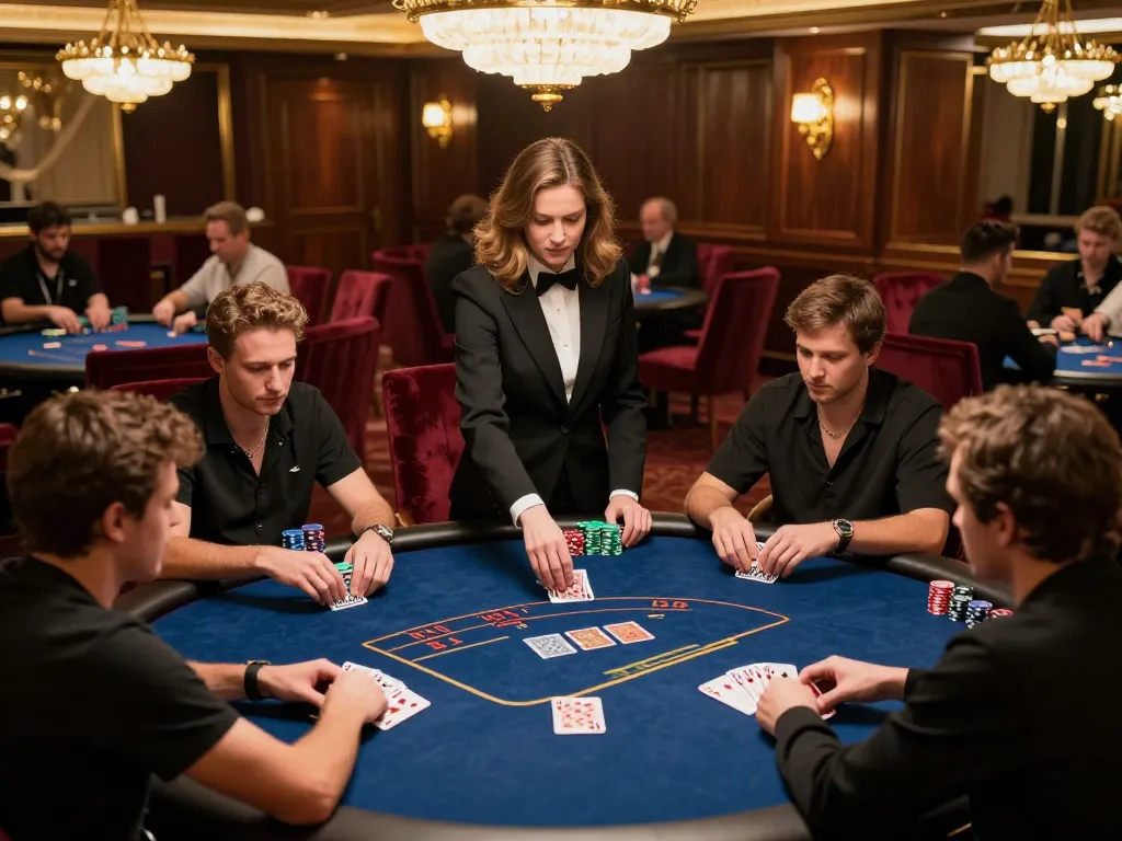 Thabet poker players analyze their hands in a luxurious high-roller room.