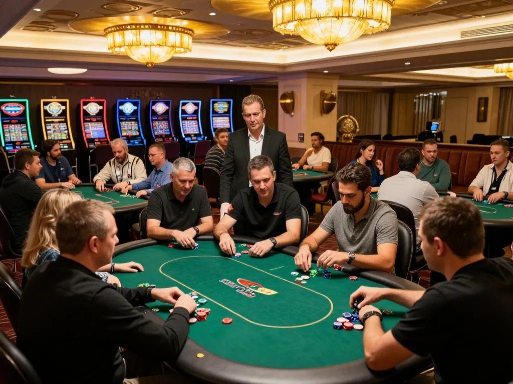 Players enjoying strategic gameplay at TX88 poker tables in an upscale casino.