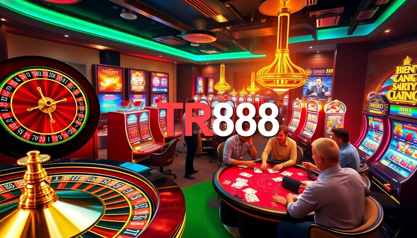 Players enjoying a thrilling TR88 gaming experience at a vibrant online casino atmosphere.
