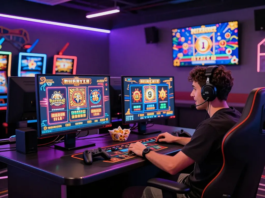 Engaged player in a dynamic gaming lounge, exploring ligasedayu online casino games.