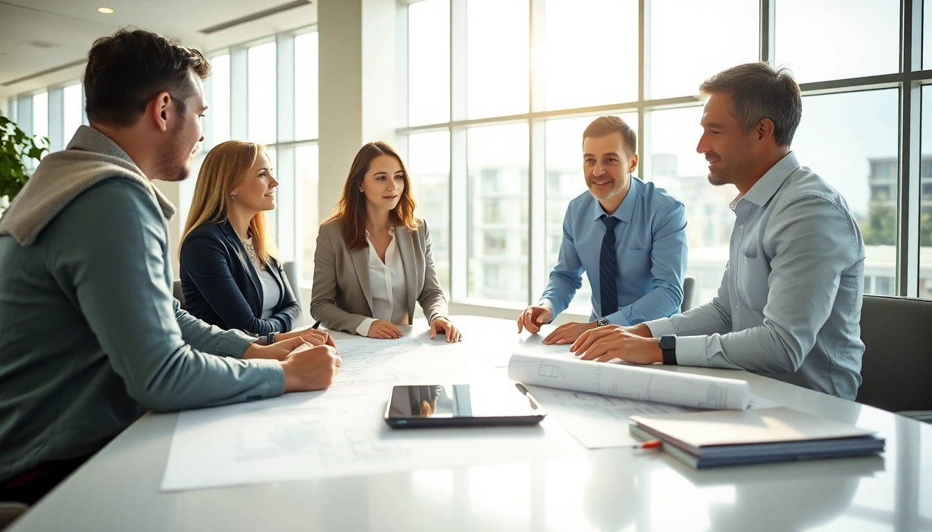 Engaging architectural consultation Boston scene highlighting plans and collaboration.