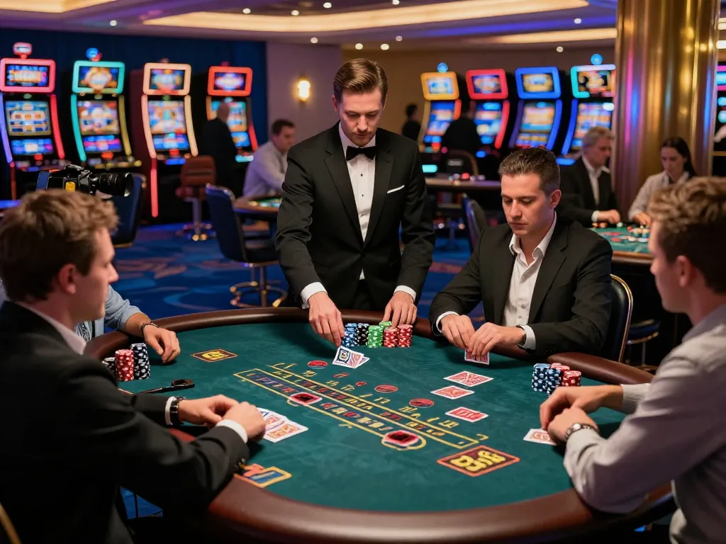 Players engaging in a strategic game of blackjack at a TG88 casino table, highlighting competitive excitement and luxurious ambiance.
