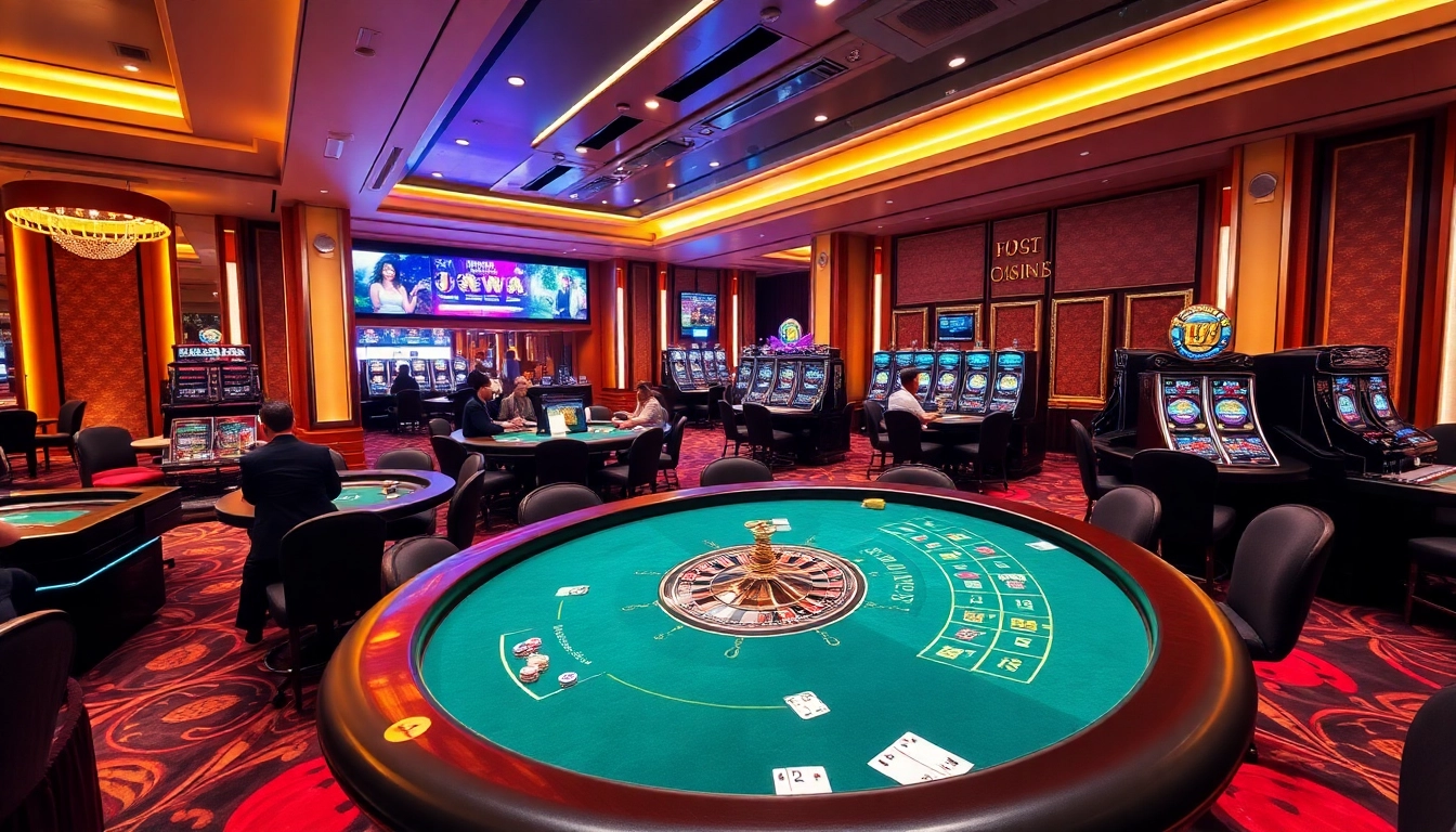 A gambler playing thrilling games at 788t's luxurious casino, featuring roulette, poker, and slot machines.