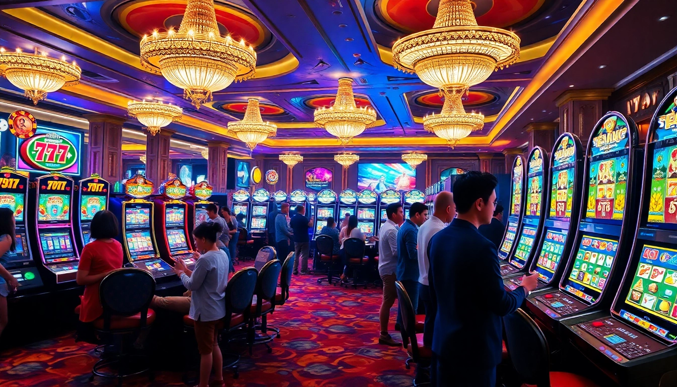 Engaging players enjoying thrilling slot 777 machines in a vibrant casino setting.