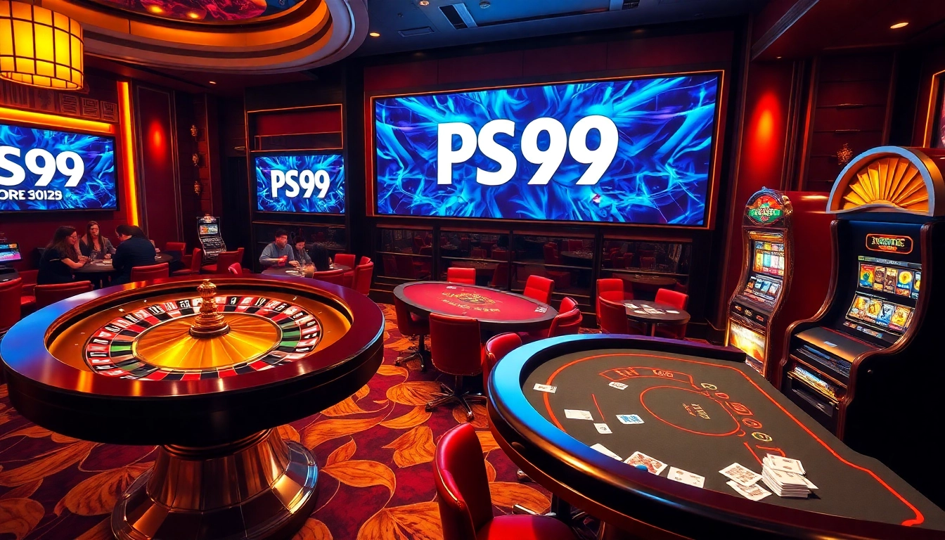 Players enjoying games at PS99 online casino with roulette and poker tables