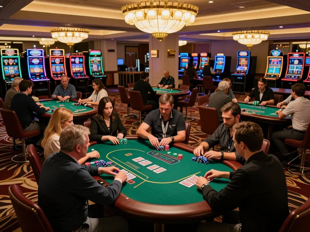 manclub players placing bets at the poker table in an upscale casino atmosphere
