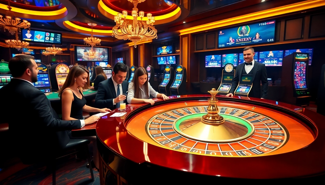 Gamblers enjoying the thrilling atmosphere of the XXGG casino with vibrant games and excitement.