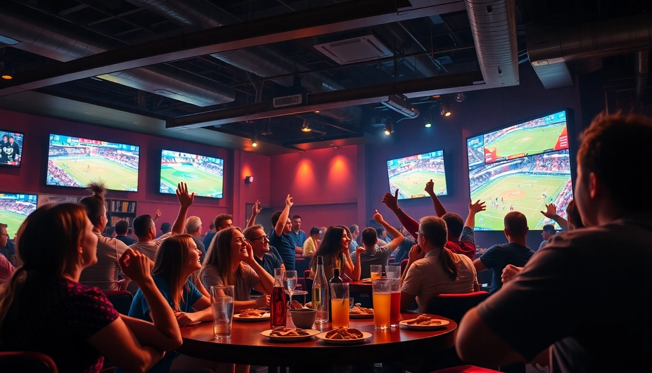 Engaged fans enjoying the excitement of live sports betting at 토토스토리.