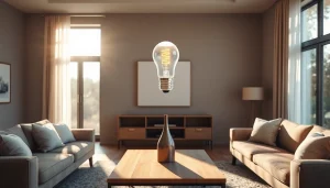 Illuminate your space with a sleek LED A19 bulb, perfectly positioned in a stylish living room.