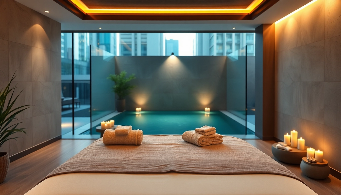 편안한 촉각 마사지를 위한 마사지 테이블, 부드러운 양초, 차분한 물소리가 있는 고요한 마사지 스튜디오