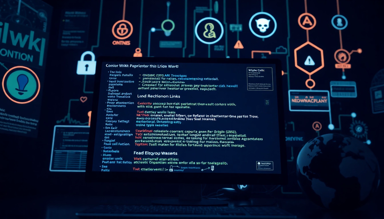 Explore the hidden wiki's secure .onion links featuring cryptographic elements and a tech-savvy atmosphere.