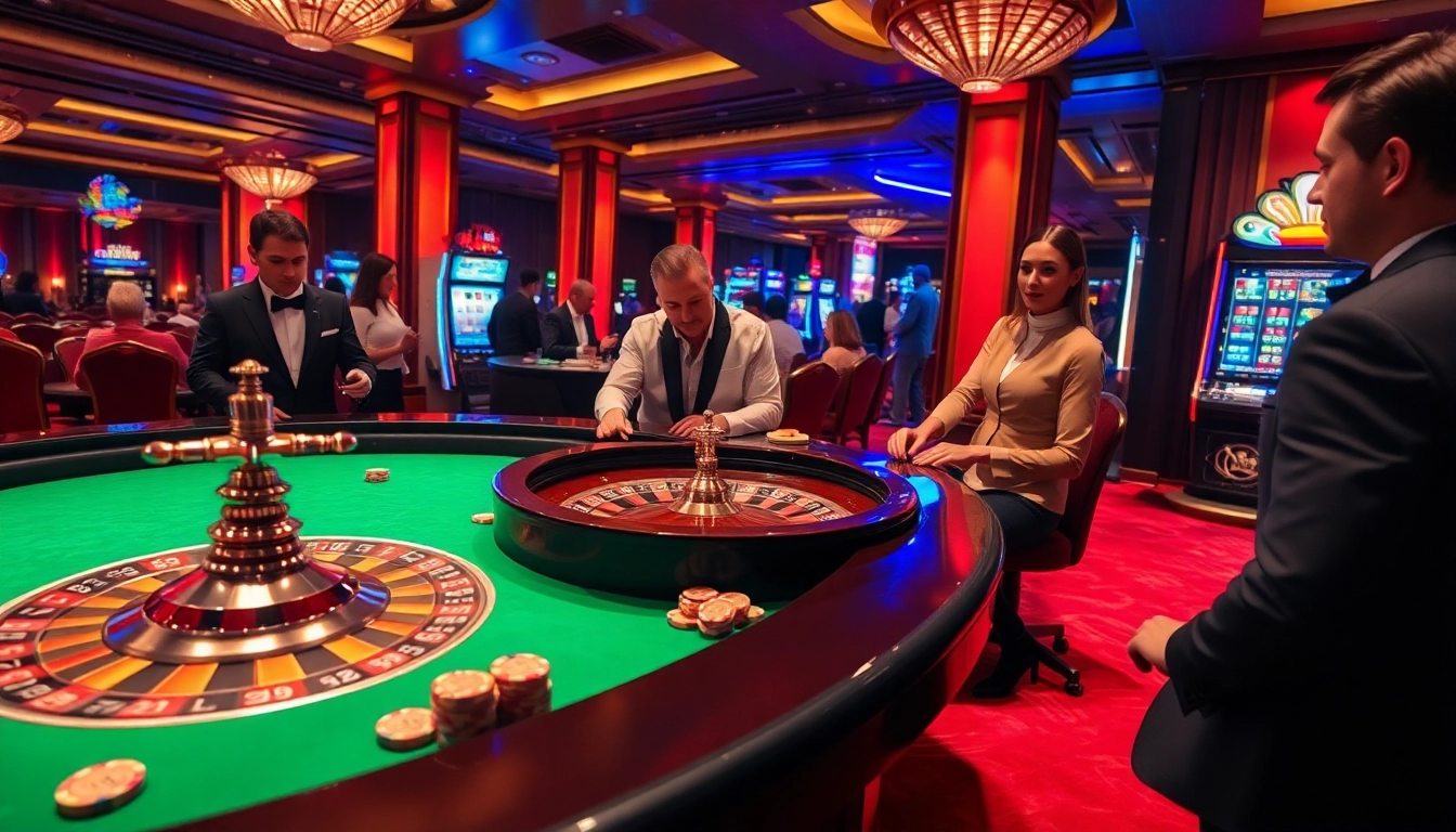 Apostadores ativos fazendo apostas em uma mesa de roleta em um cassino luxuoso com elementos 69T.