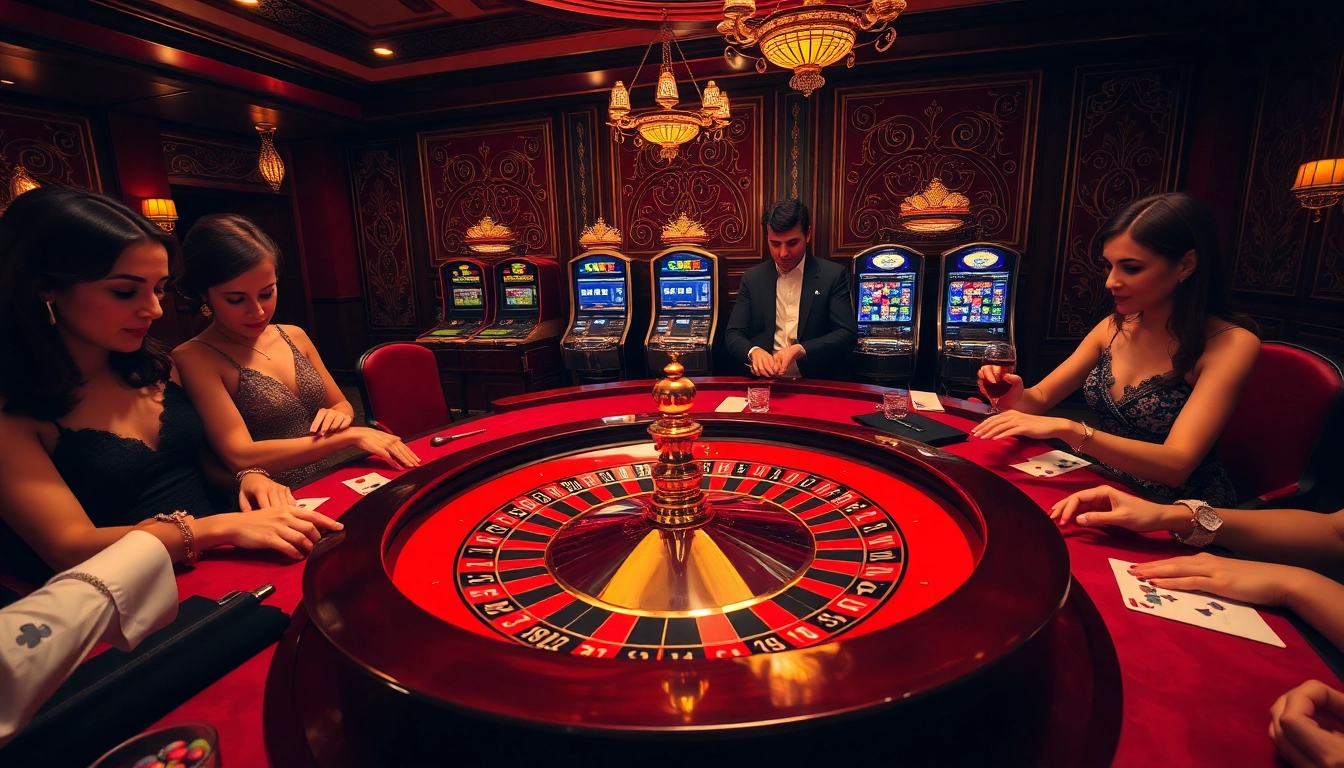 Vivez l'excitation du meilleur casino en ligne avec des joueurs élégants à une table de roulette palpitante.