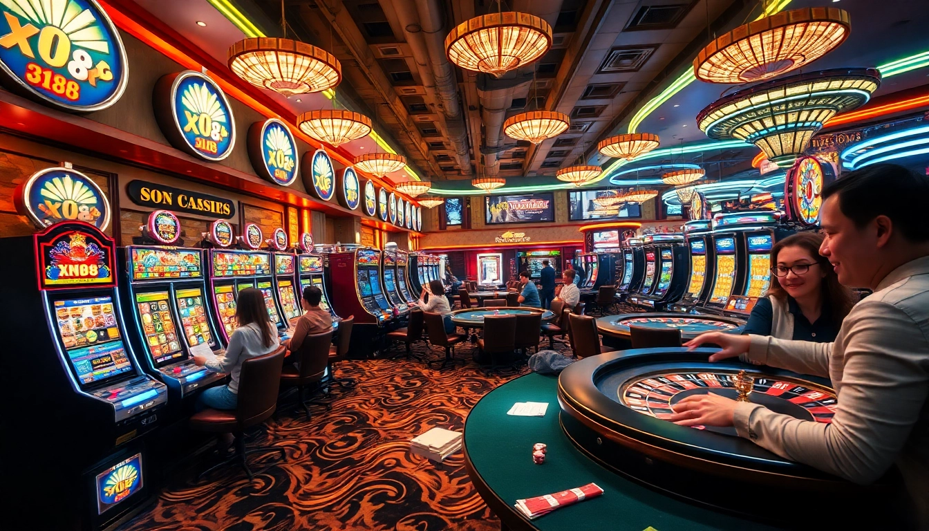 Experience the vibrant energy of XN88's casino with players enjoying thrilling games and exciting betting actions.