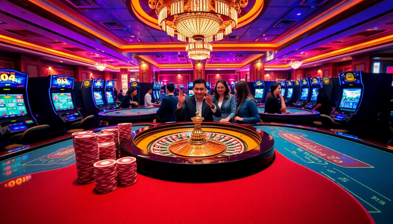 Experience the vibrant atmosphere of 7hh.br.com with players enjoying poker and roulette tables.