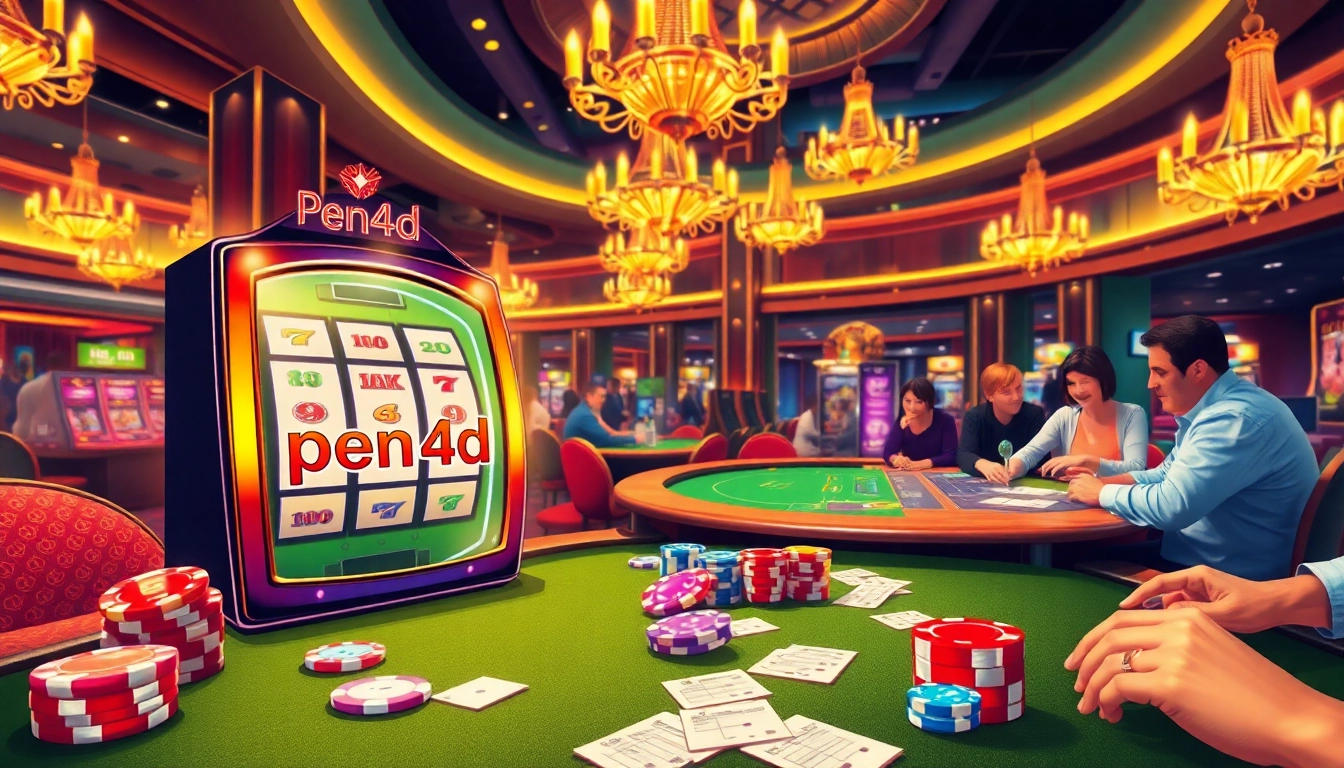 Experience the thrill of playing pen4d on a vibrant casino floor filled with slot machines and poker tables.