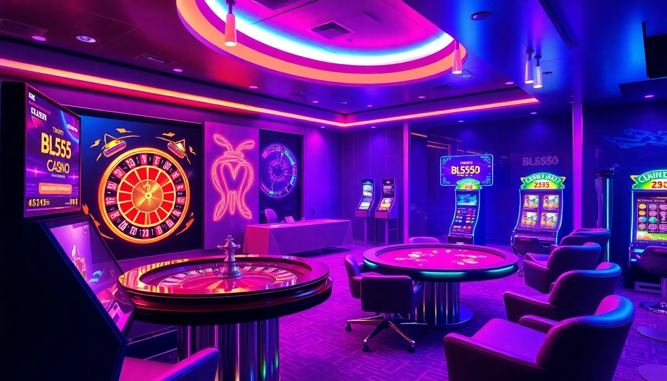Bl555 online casino gaming experience with vibrant lighting and luxurious digital slots.
