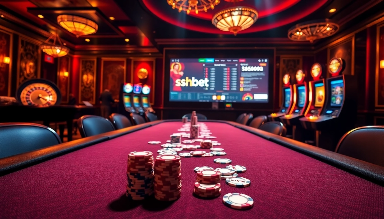 Engage with shbet at a luxurious casino table filled with poker chips and cards.