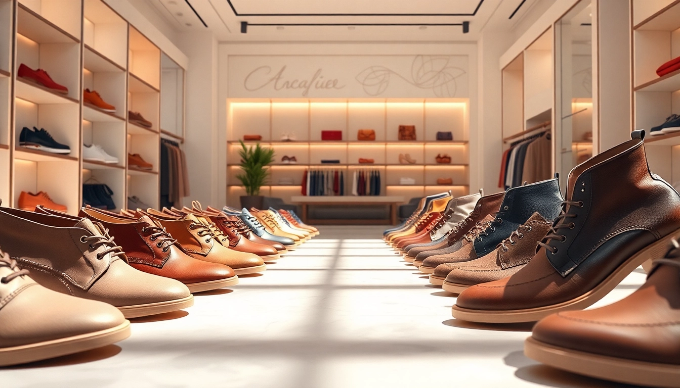 레플리카 사이트의 다양한 신발이 매력적으로 진열된 부티크 내부