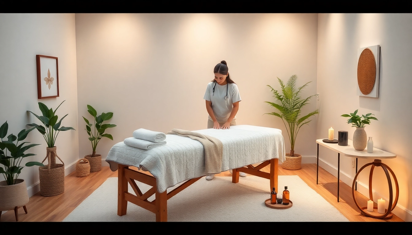 수원출장마사지 서비스용 편안한 가정 마사지 환경, 마사지 테이블과 차분한 장식이 특징입니다.