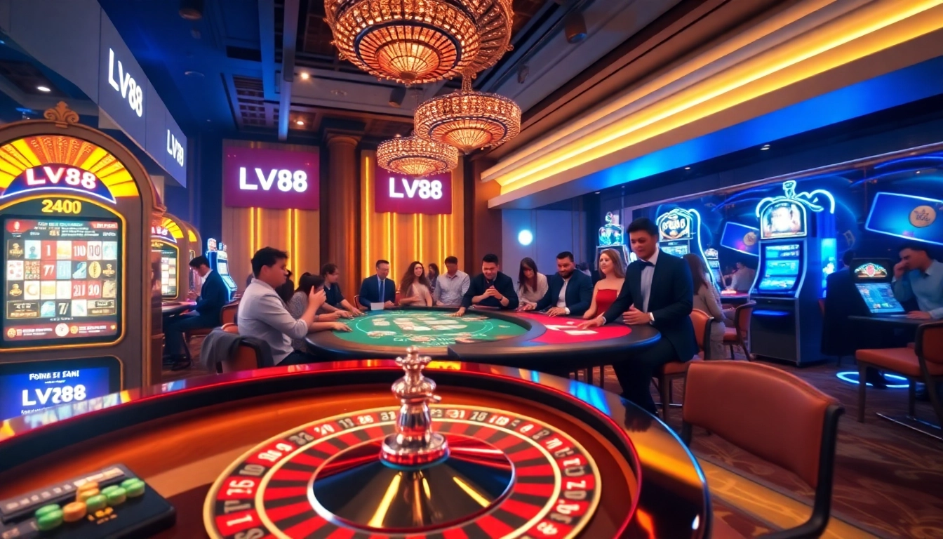 Experience thrilling LV88 betting at a luxurious online casino with vibrant tables and machines.