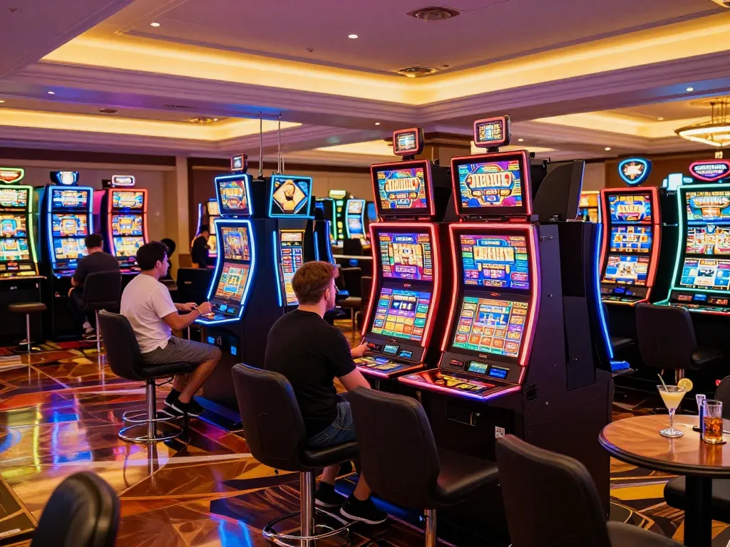 Players enjoying thrilling slot bonus new member 100% experience at vibrant casino machines.