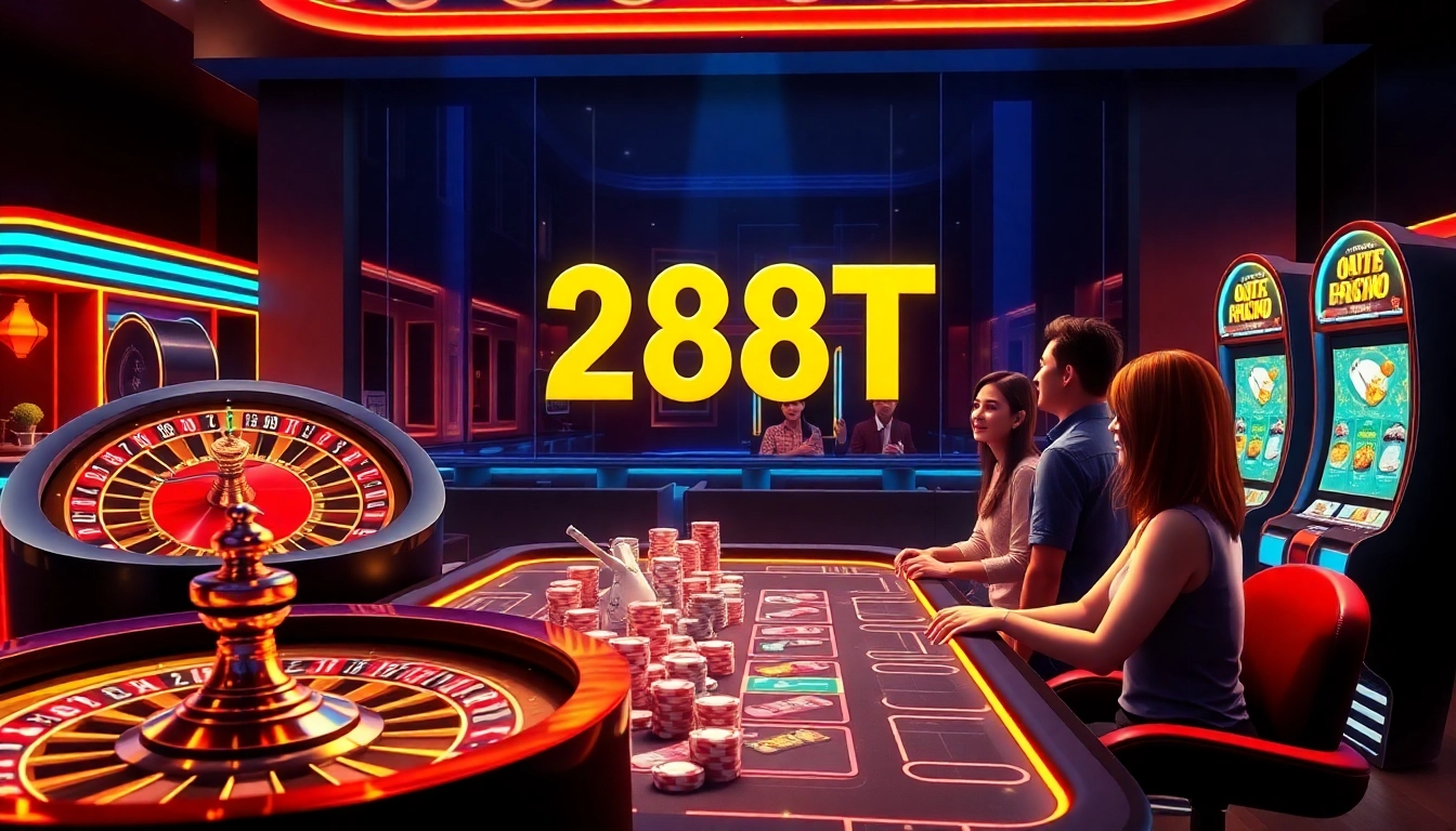 Players enjoying a dynamic gaming experience on the premium platform 288T with vibrant casino graphics.