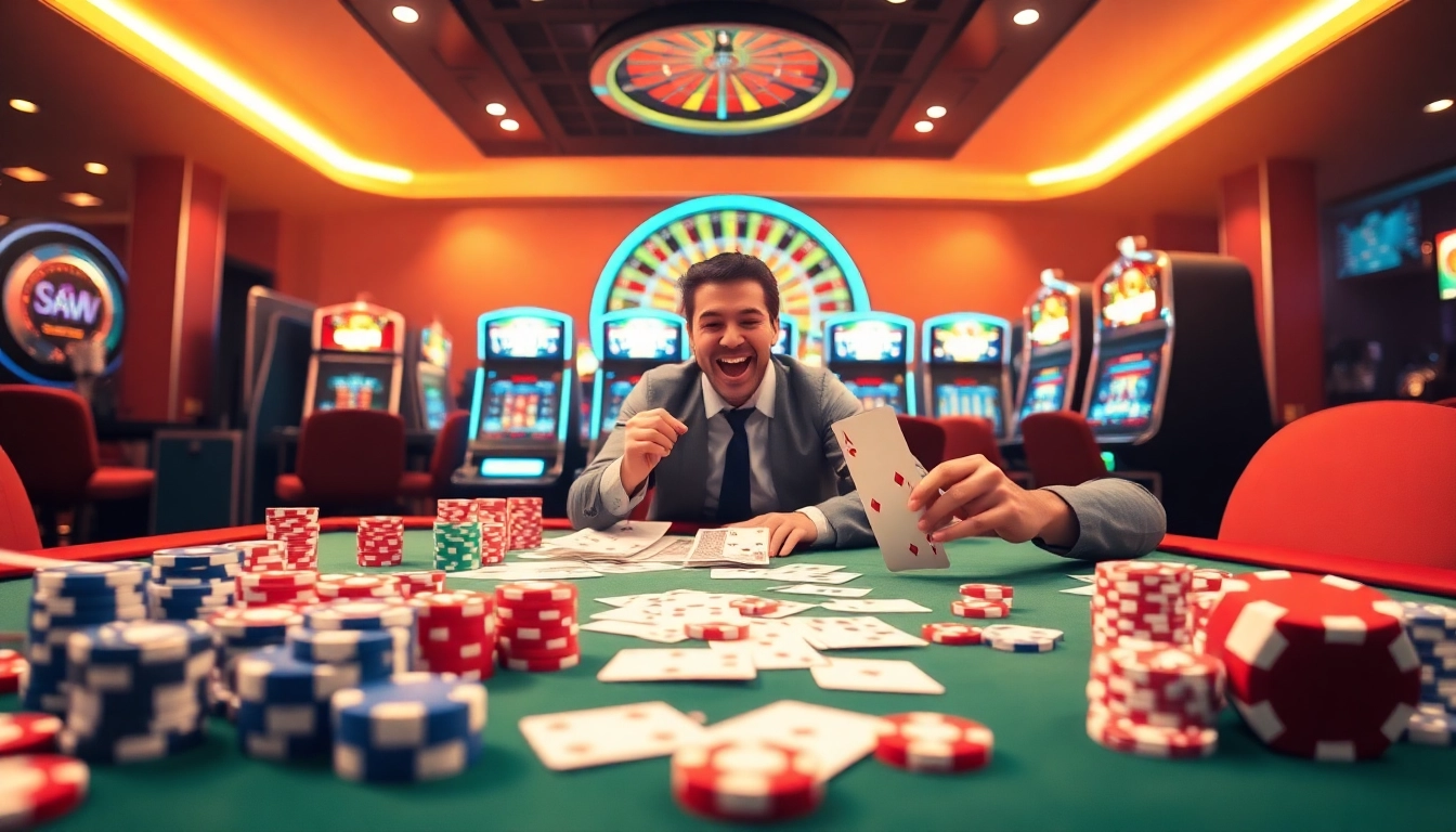 Experience the excitement at cm88 com with vibrant gambling visuals of cards and casino tables.