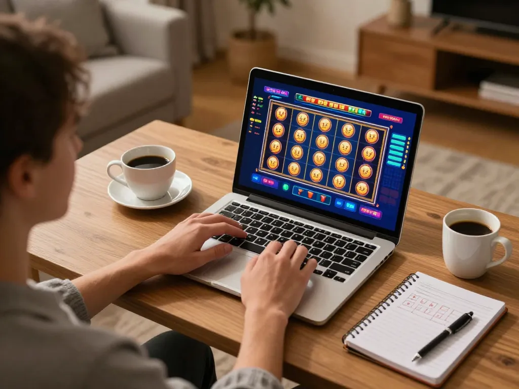Player enjoying a thrilling slot game at xx88 casino on laptop, showcasing home gambling experience