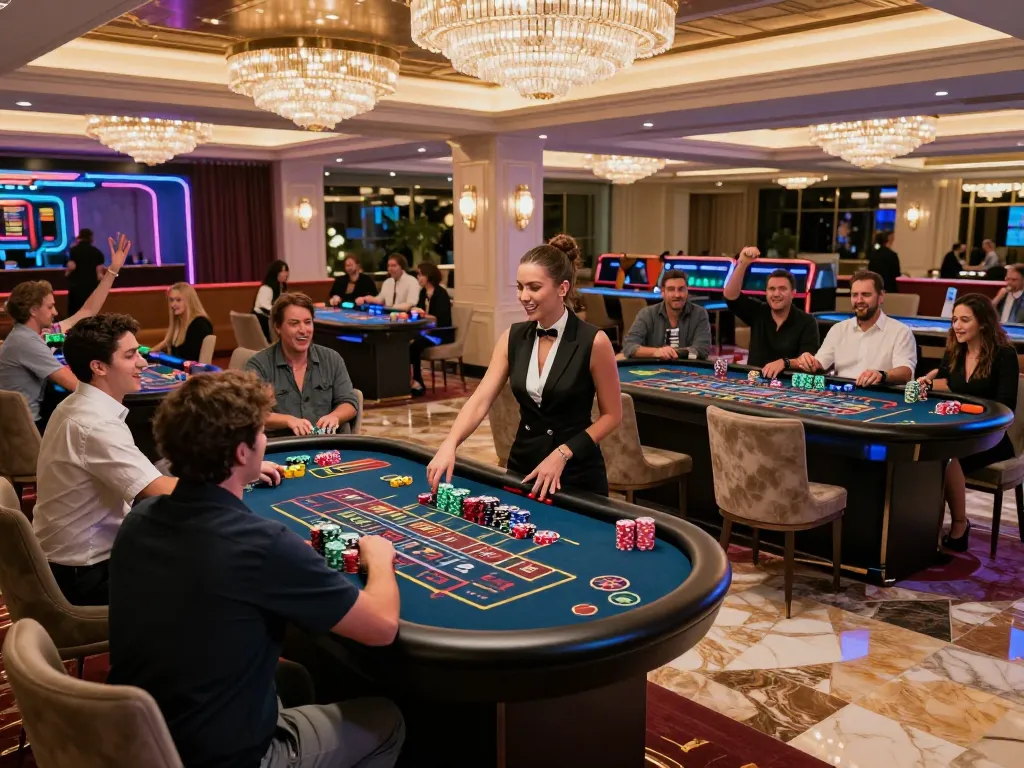 Players engaging in a thrilling casino experience at nhacaiuytinn roulette table, vibrant atmosphere