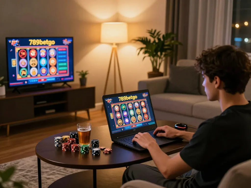 Player engaging in exciting gaming action on 789betgo's online casino interface at home