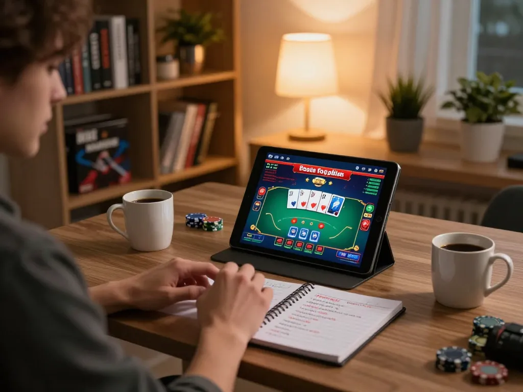 Player using abc8go app on a tablet, engaged in online casino gaming.