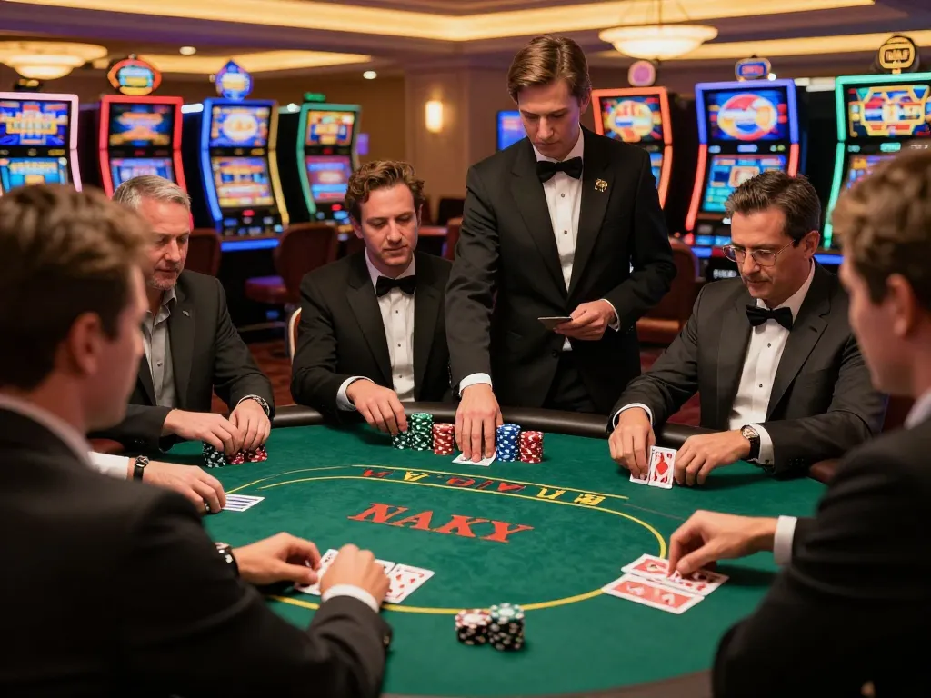 VA88 poker players strategizing at the table in a vibrant casino environment.